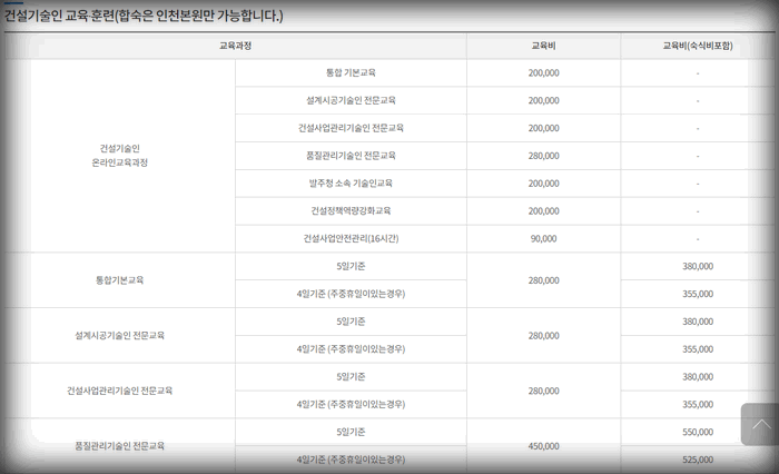 건설기술교육원-교육비