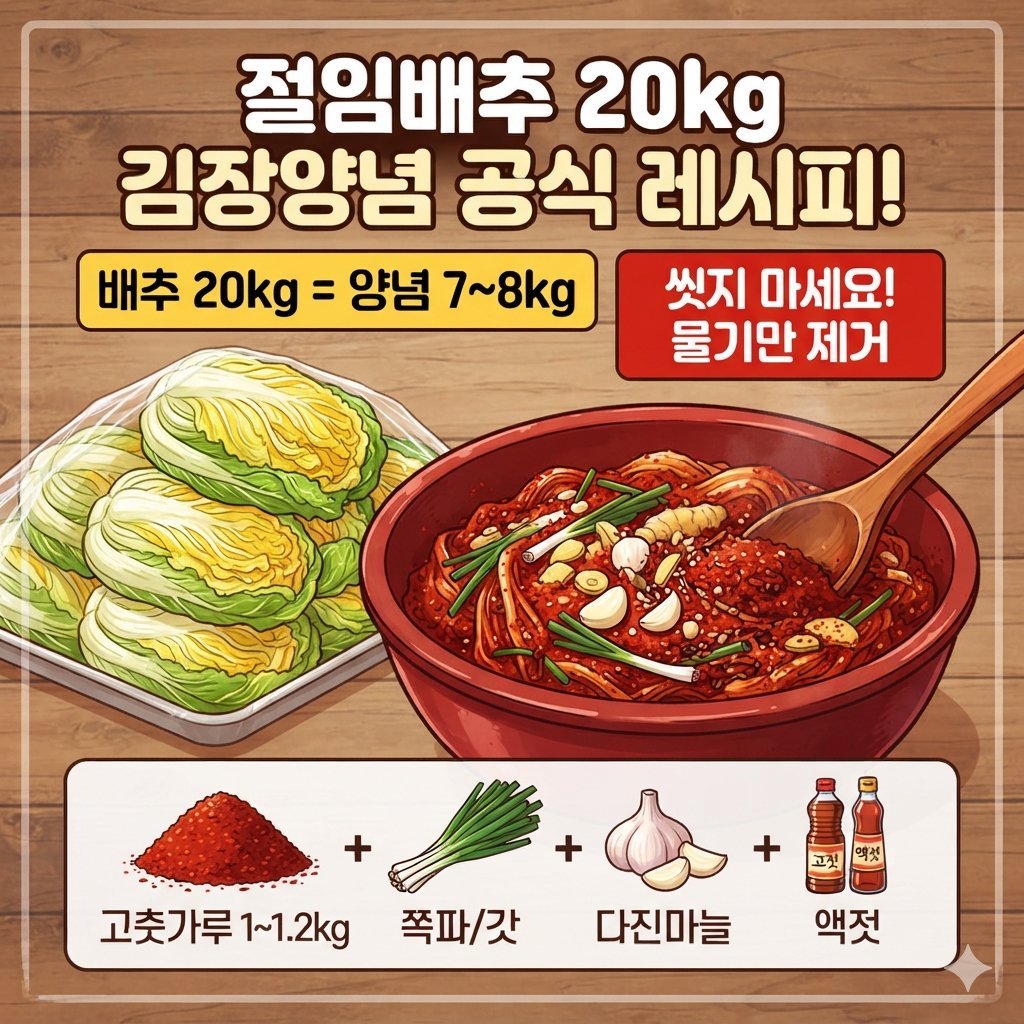 절임배추 20kg 김장양념은 얼마나 준비해야 할까?